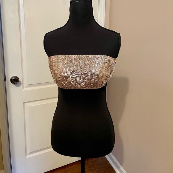 Show Me Your Mumu Micro Tube Top Champagne Silver Confetti Size S Sparkly Retro - Picture 3 of 8